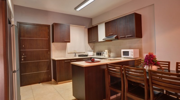 Kitchen of three bedroom apartment at Paphos Aphrodite Sands Resort